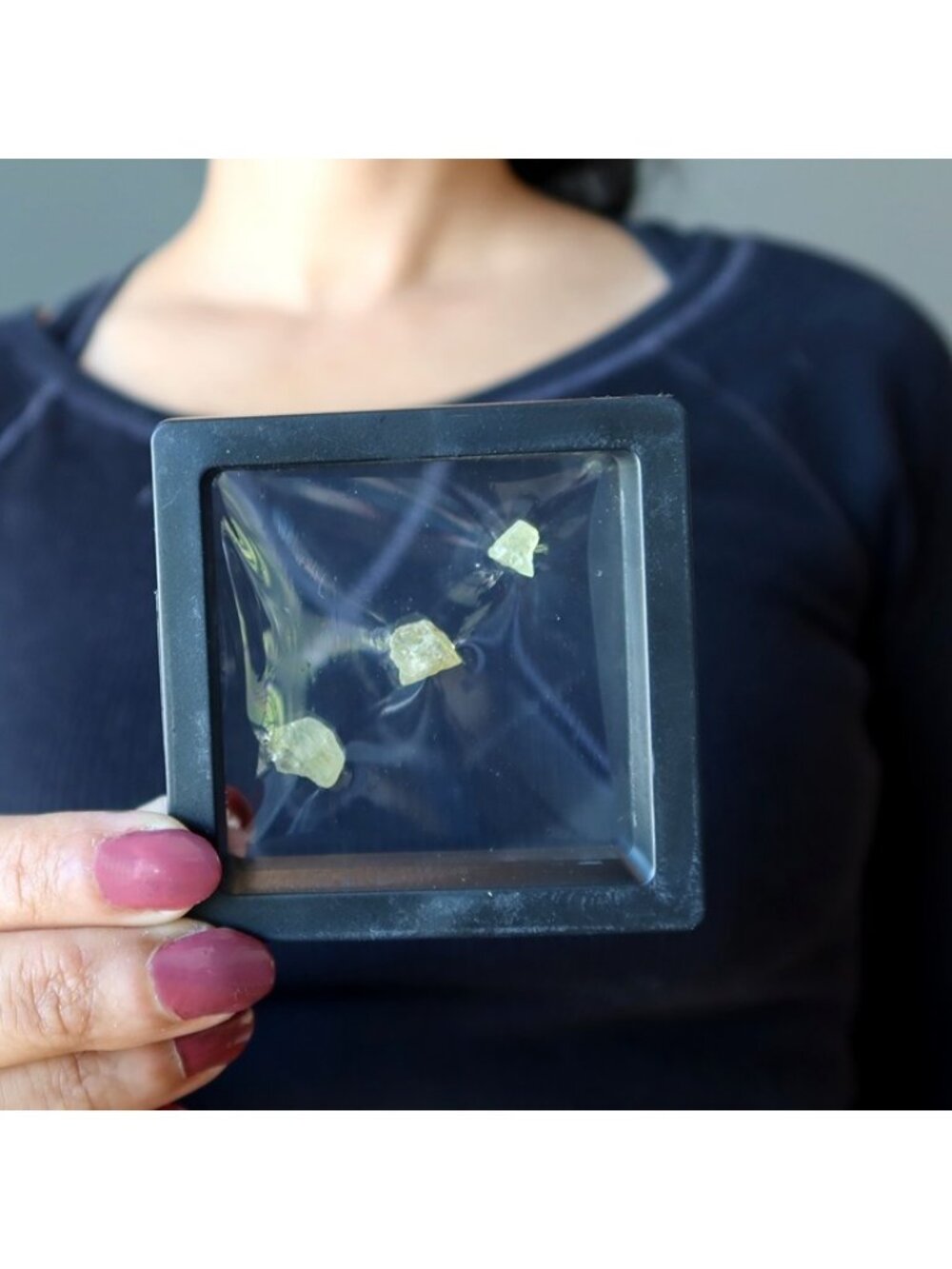 Set of 3 Green Apatite Raw Crystals in Display Case Rough Gemstones